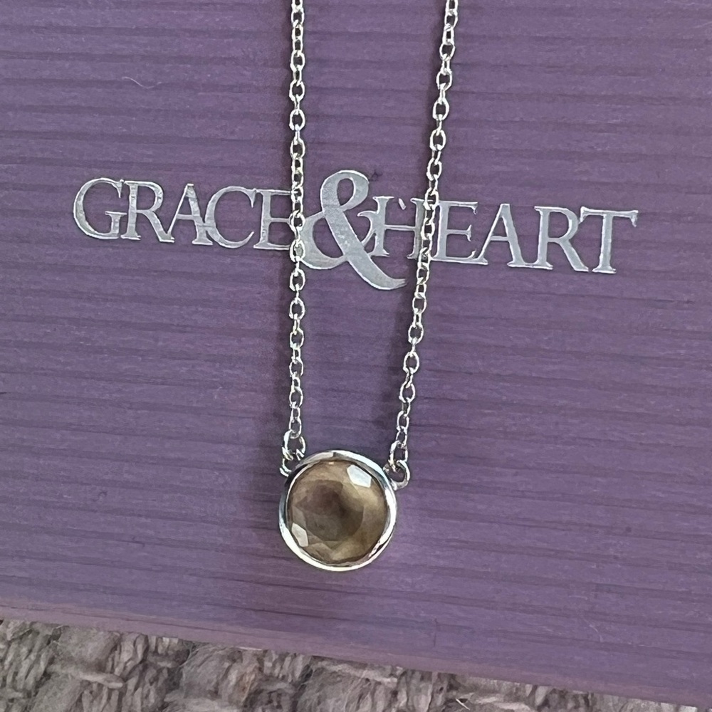 Grace & Heart Sterling Silver Necklace with Yellow Stone Solitaire